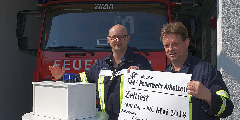 Ortsbrandmeister Markus Siebert (links) und Stv. Ortsbrandmeister Jürgen Prasser freuen sich auf das Festwochenende Anfang Mai. Foto: rus